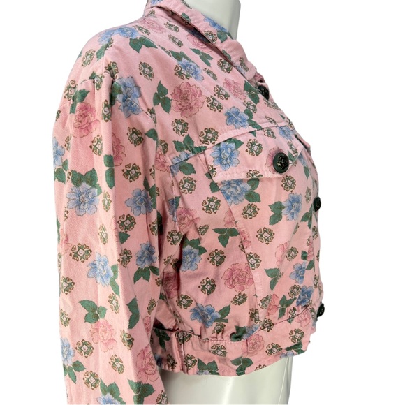 VTG 80's/90's JOLLY U.S.A Pink Floral 100% Cotton Denim Like Crop Jacket Sz Sm - Picture 6 of 16